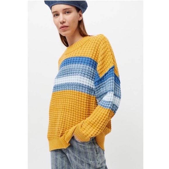 Urban Outfitters BDG Max Oversized Striped Waffle Sweater Size Medium - Picture 1 of 8